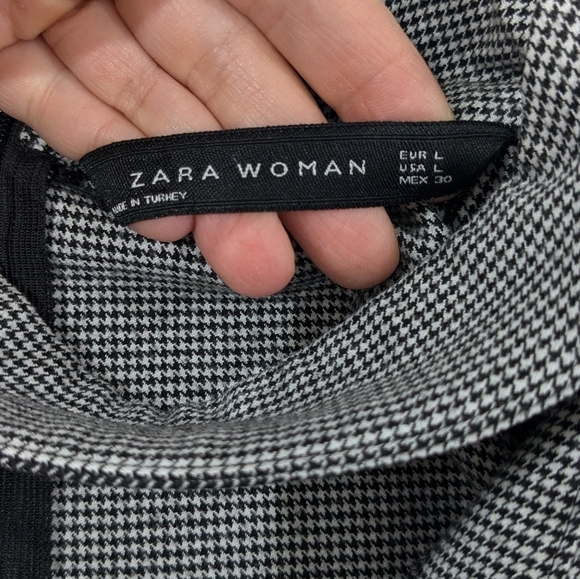 Zara Dress V-Neck Chocker Short Sleeve Mini Houndstooth Pattern Above Knee L - Picture 9 of 11